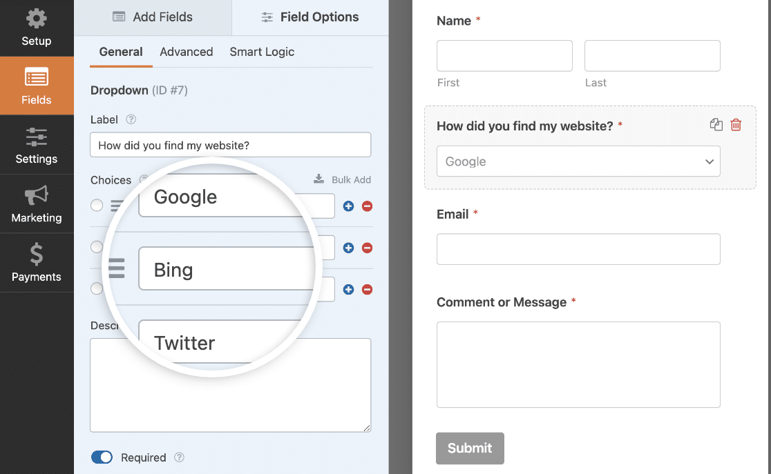 Editing a field in WPForms