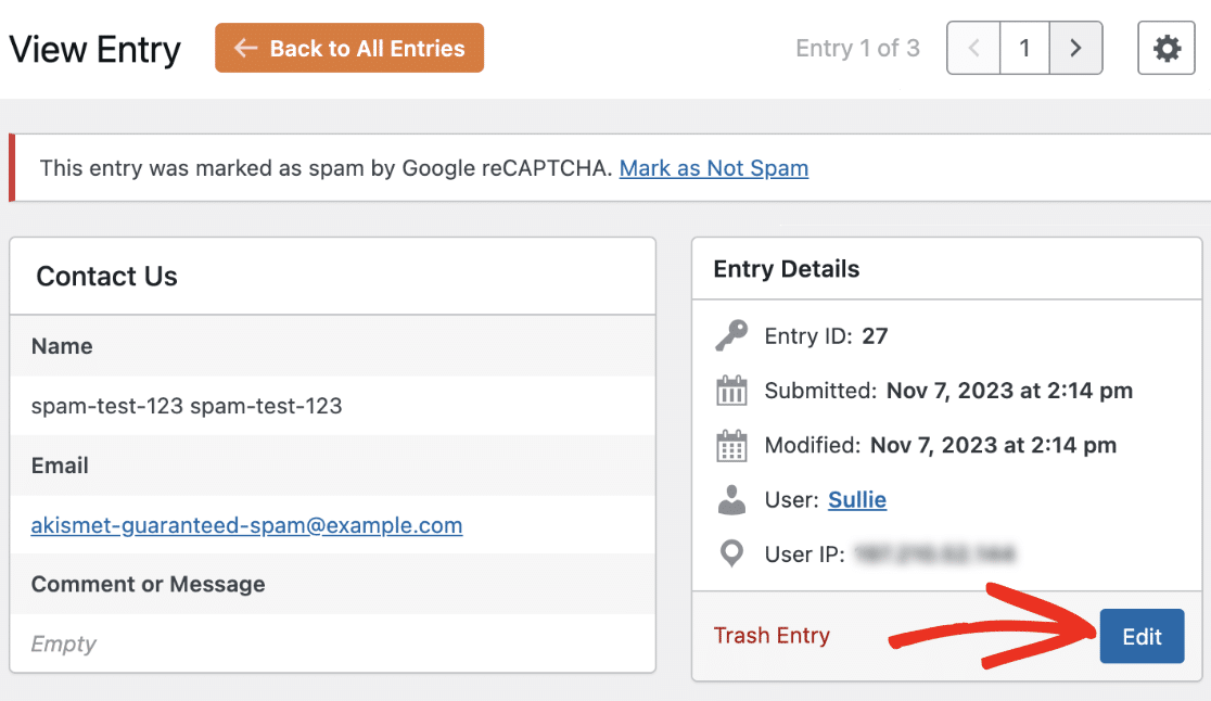 Edit spam entry