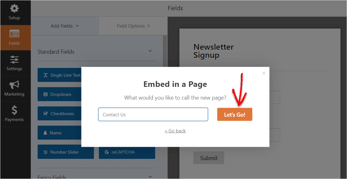 embed sendinblue form into wordpress button