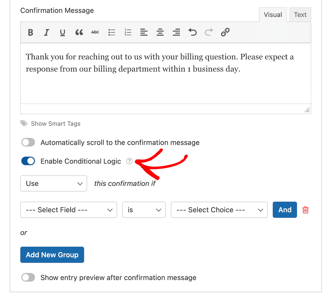 enable conditional logic