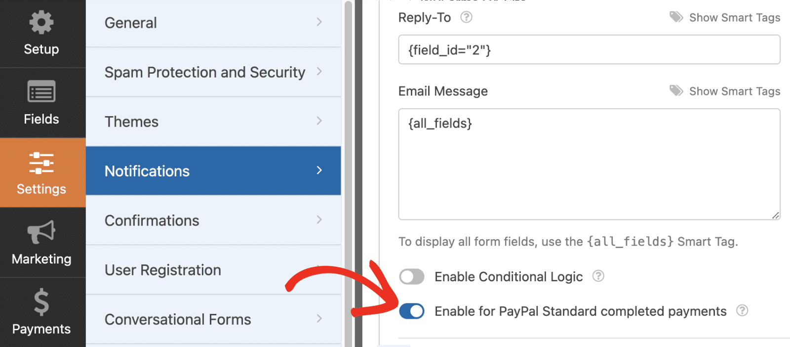 Enabling a notification email for completed PayPal payments