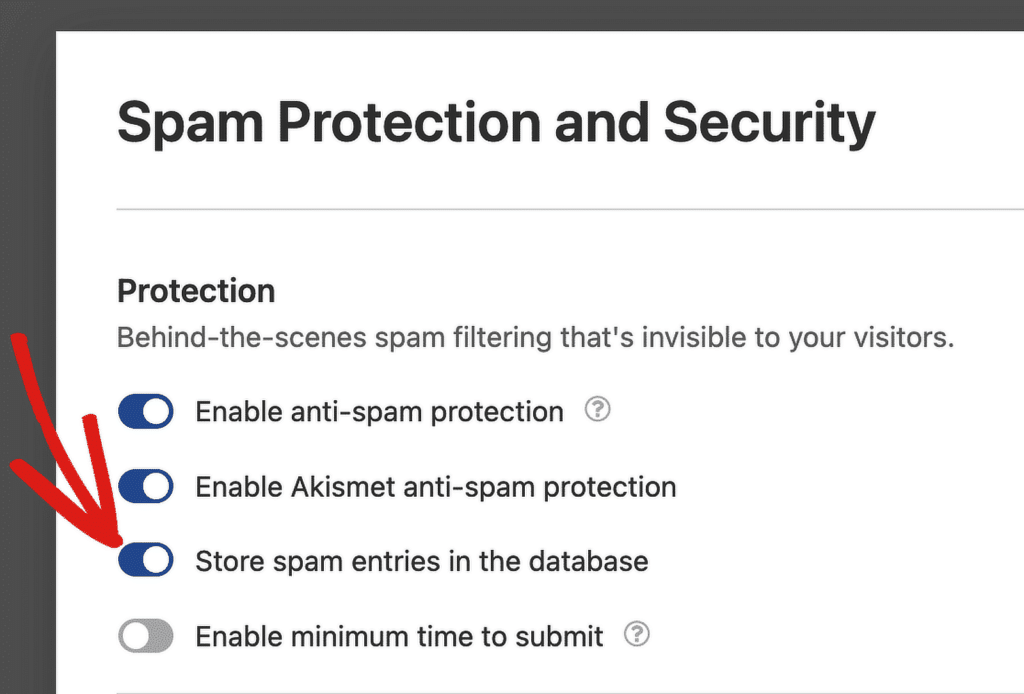 Enabling the store spam entries option