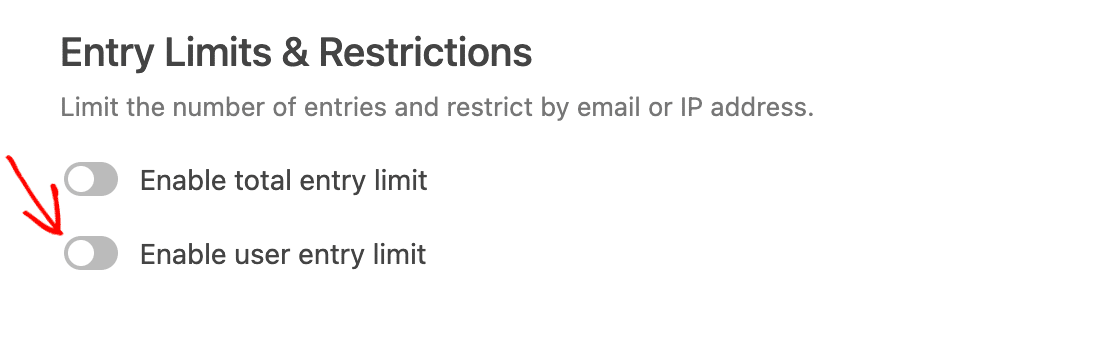 Enabling the user entry limit option in the Form Locker addon settings