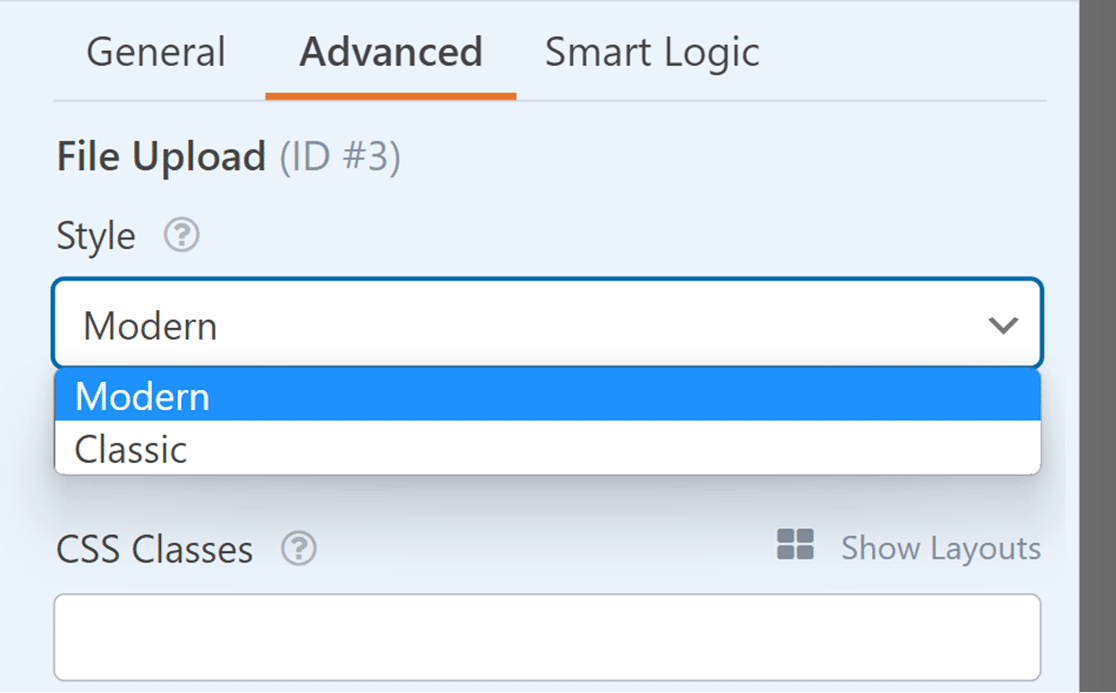 Choosing between the Modern and Classic File Upload styles