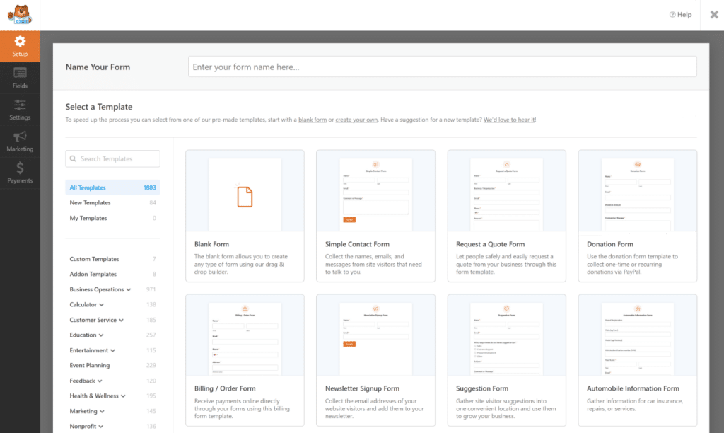 pre-made form templates