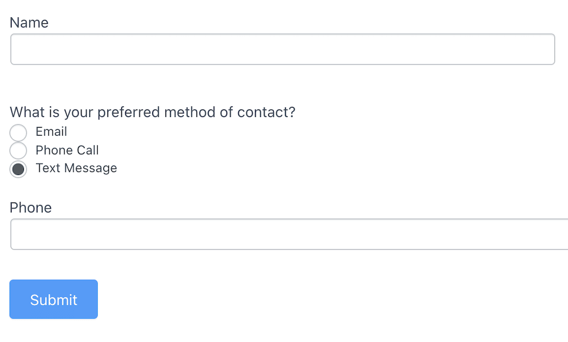 A conditional logic form built with Formidable Forms