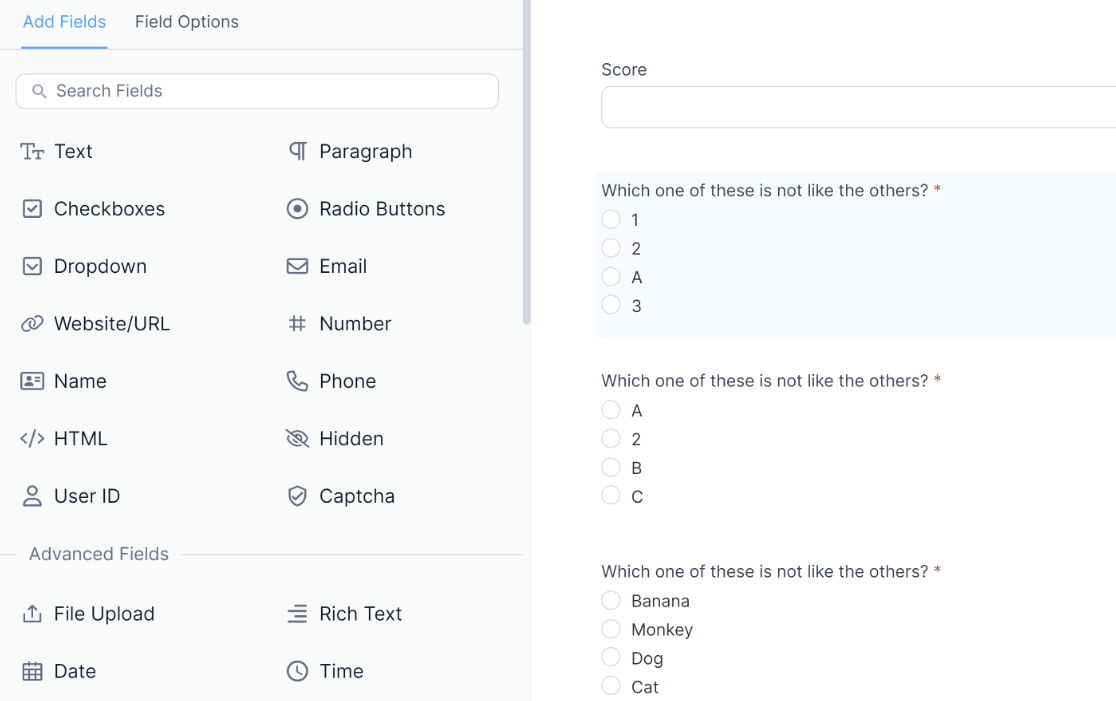 Formidable Forms interface