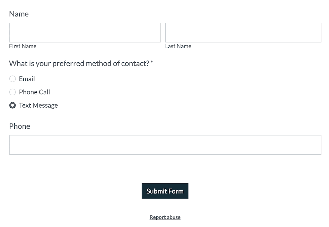 A Formstack form with conditional logic