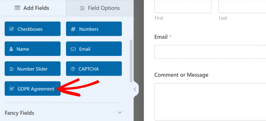 GDPR agreement field