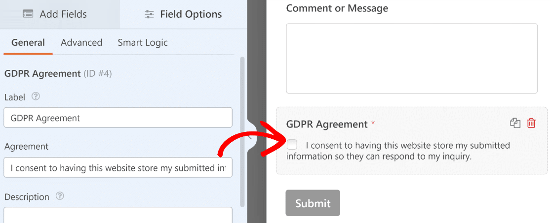 GDPR consent field options