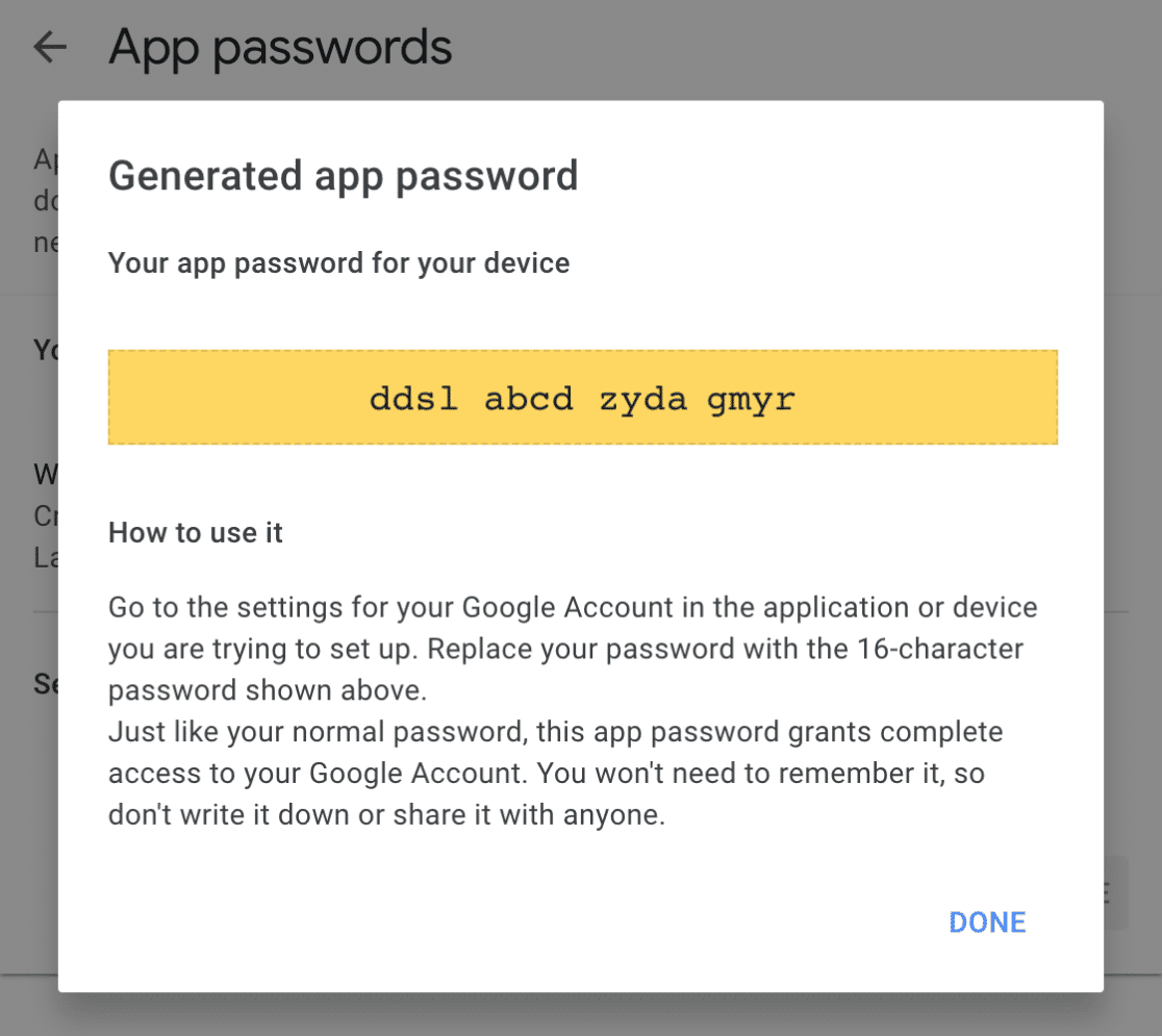 A Google app password