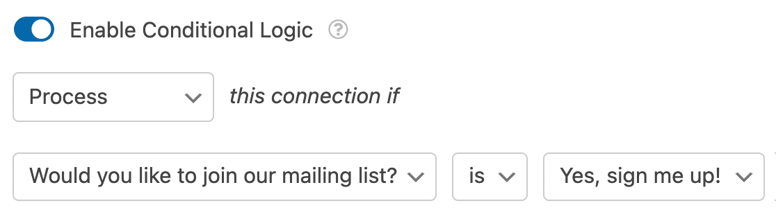 A conditional logic rule created for a GetResponse connection