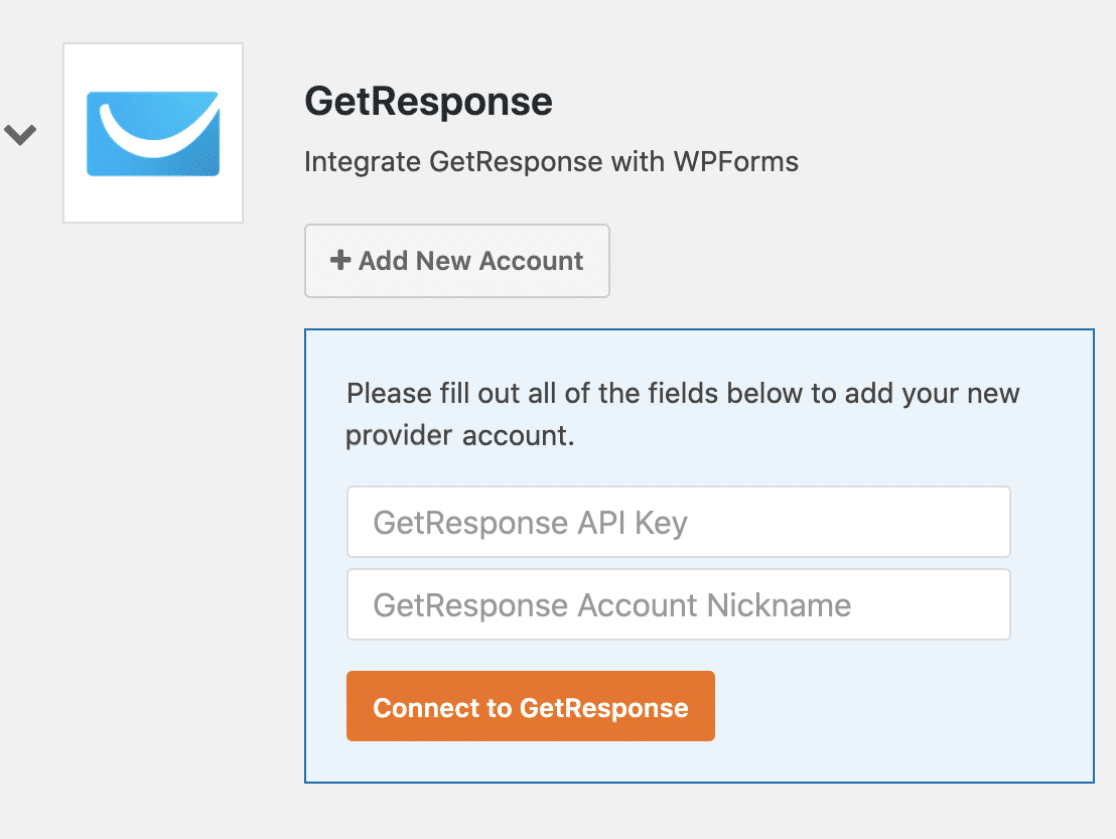 GetResponse account fields in WPForms settings