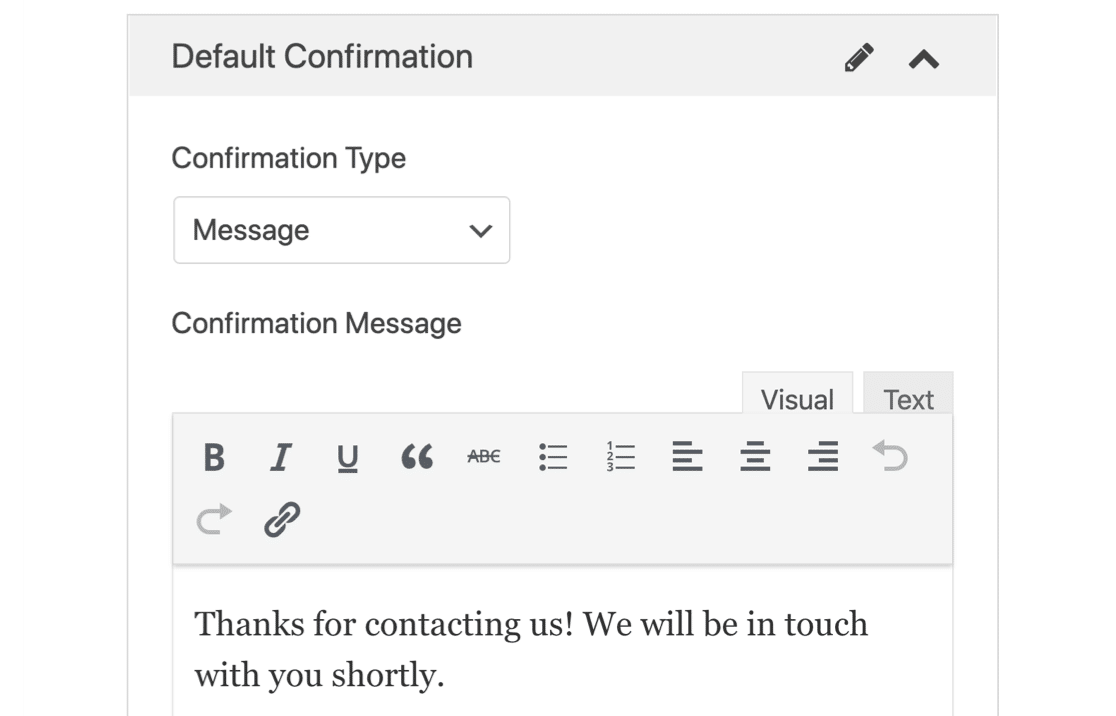 WordPress form confirmation