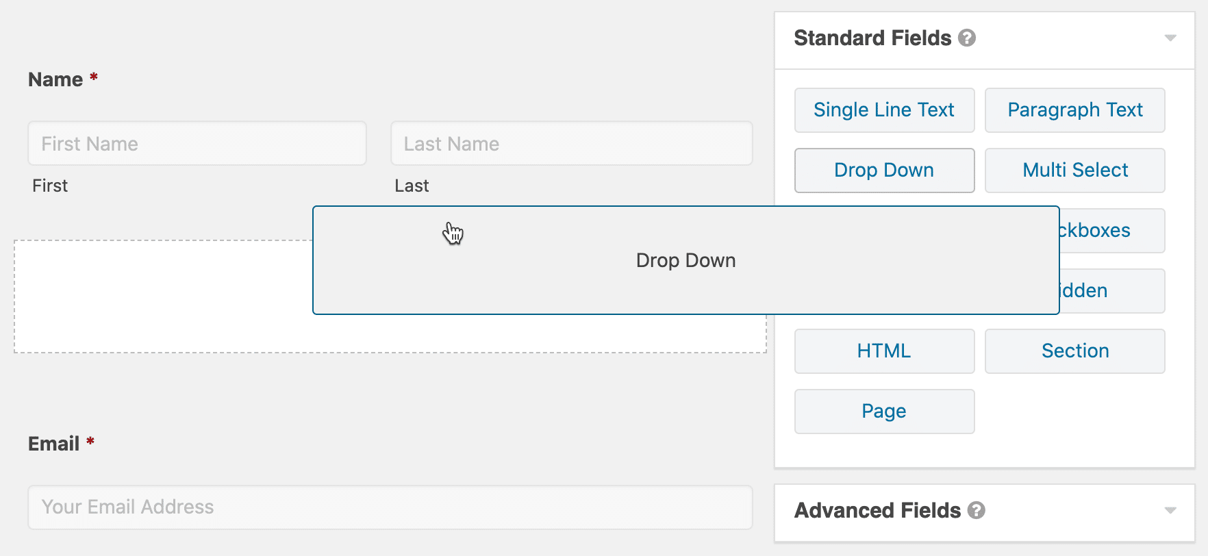 Drag and drop in Gravity Forms