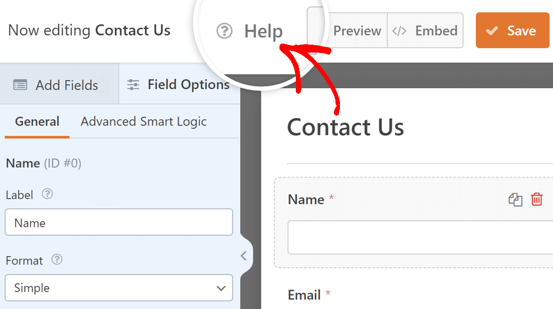 Help button in WPForms form builder