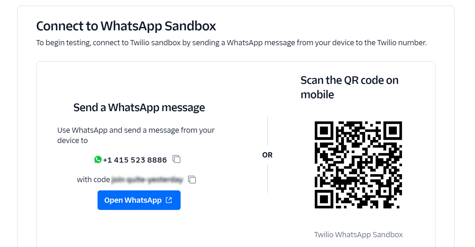 Use your connection details to join Twilio's Sandbox environment