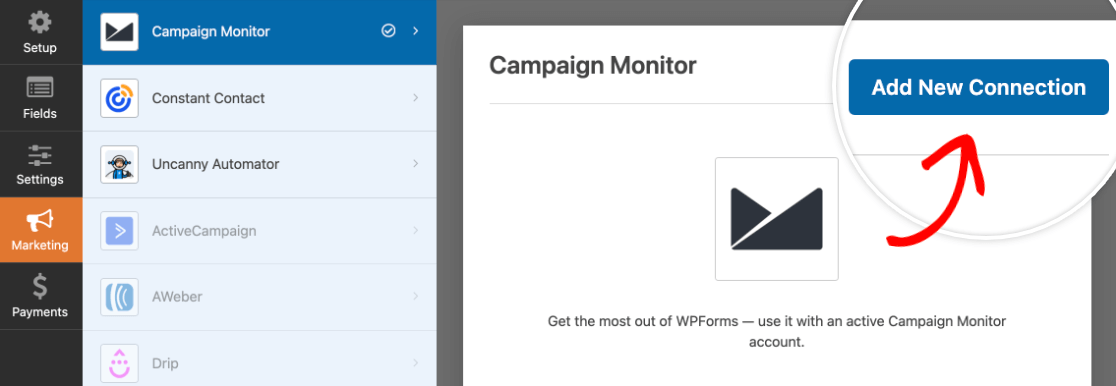 Adding a Campaign Monitor connection to a form