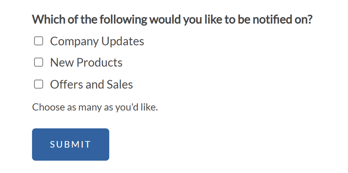 Multichoice form for conditional logic