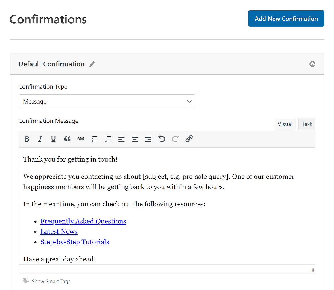 next steps confirmation message