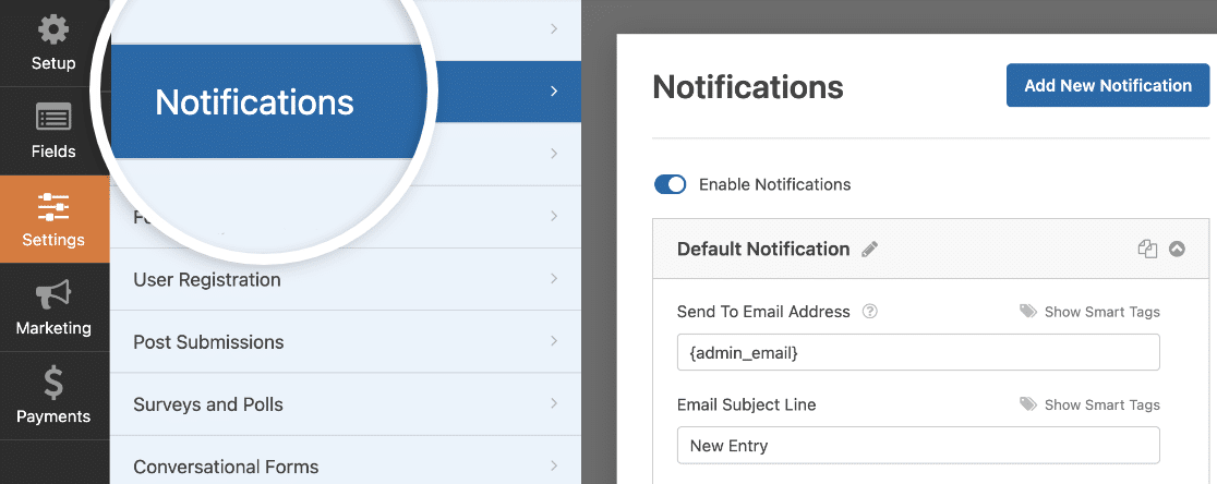 Accessing a form's notifications settings