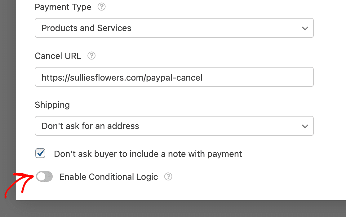 Enabling conditional logic for PayPal Standard payments