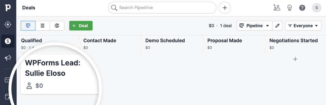 New Pipedrive deal creating via Zapier