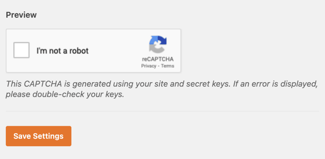 Preview reCAPTCHA in WPForms settings