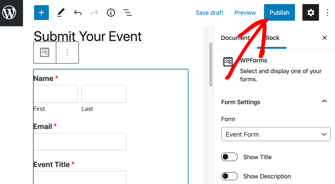 Publish your user submitted events form