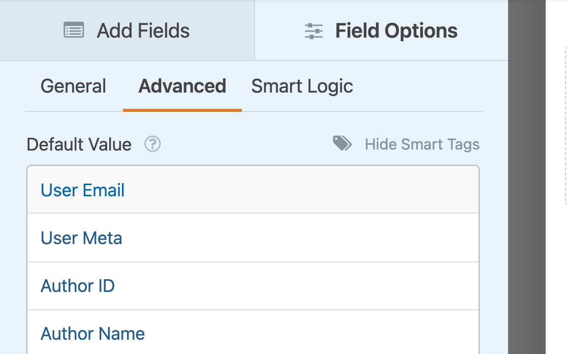 Selecting a Smart Tag to use as the default value of a field