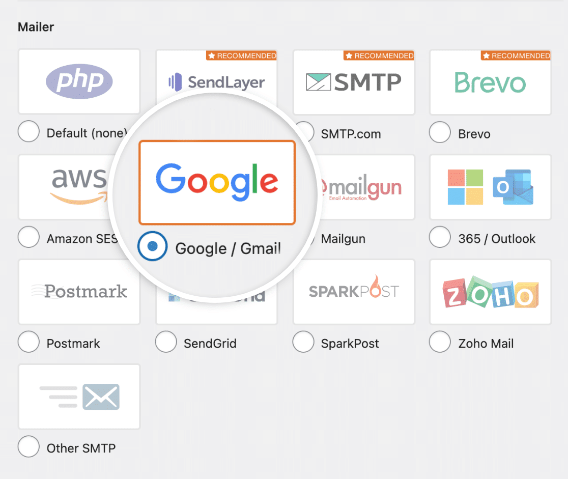 select google mailer