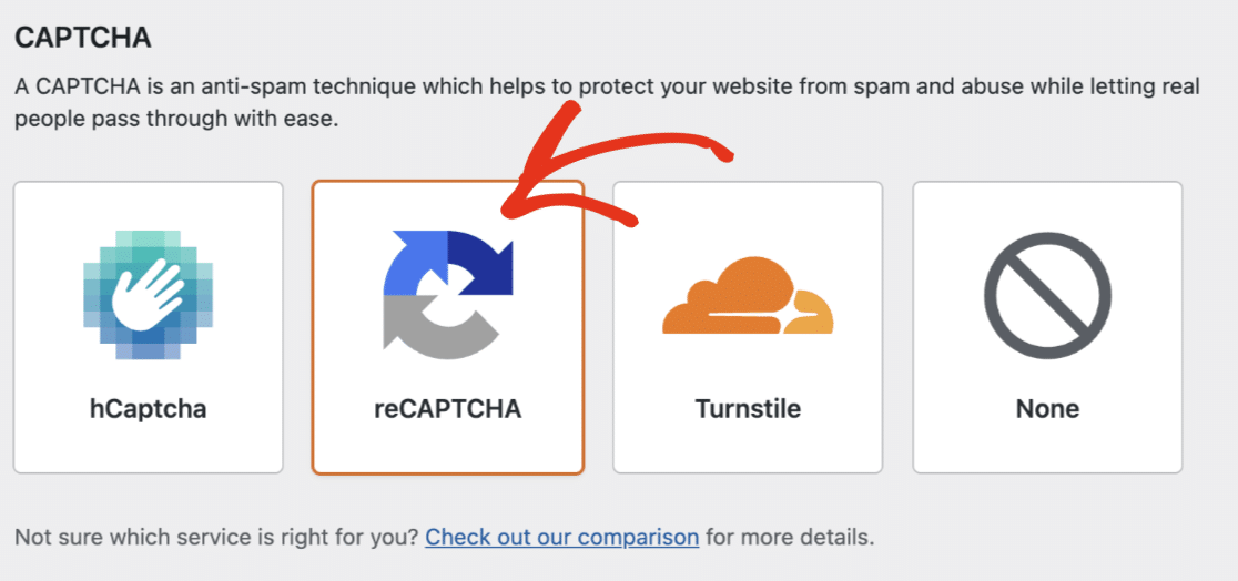 Select reCAPTCHA option