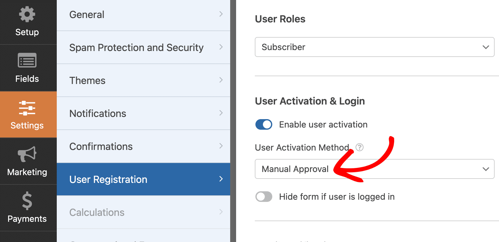 Enable user activation