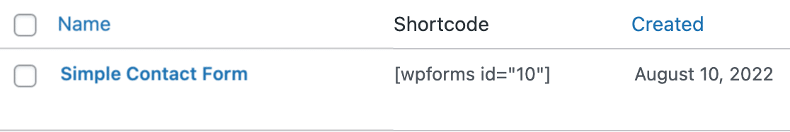 WPForms shortcode