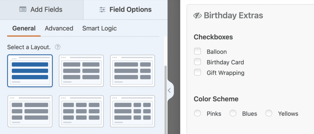 Layout Field column options