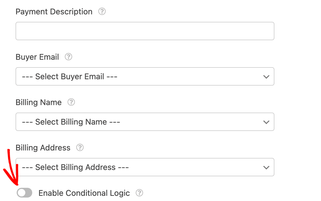 Enabling conditional logic for Square payments in a form