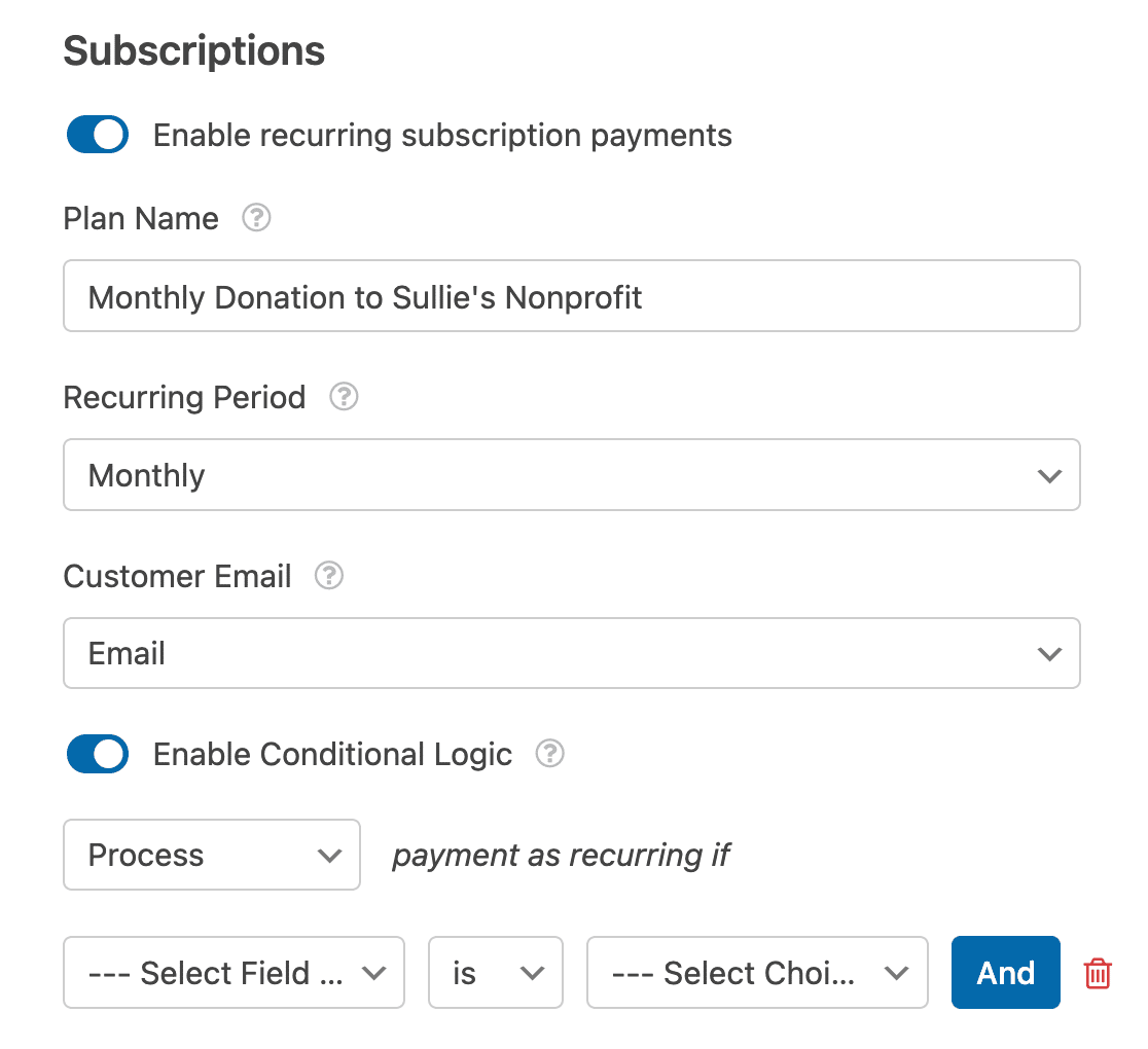 Enabling conditional logic for recurring payments with Stripe