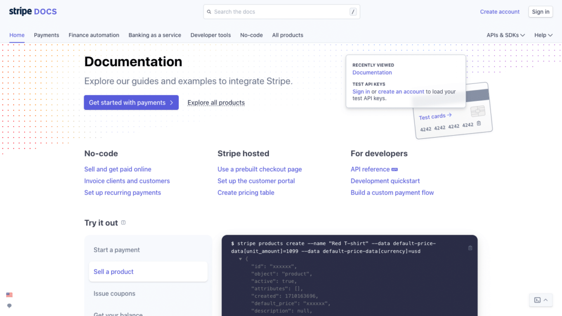 Seeking answers for Stripe features in the documentation