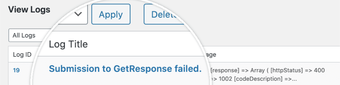 Submission to GetResponse failed