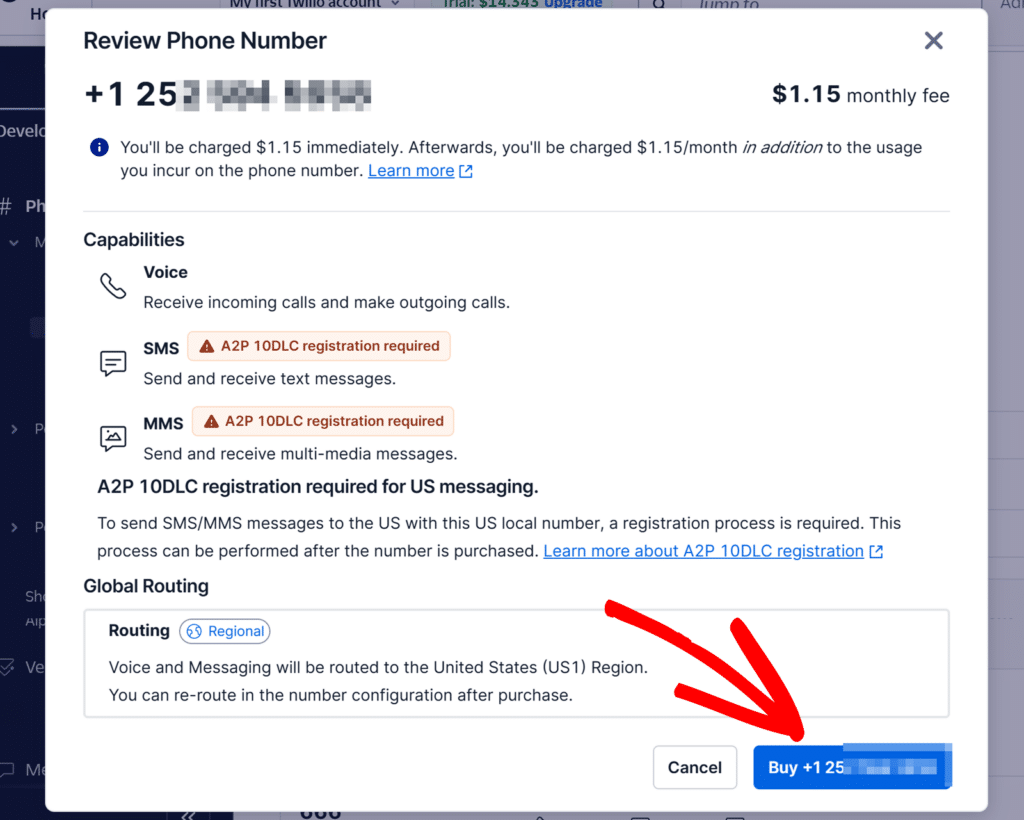 Buy a Twilio number