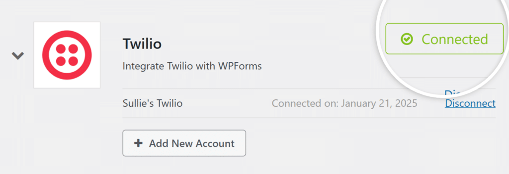 Twilio Connected status