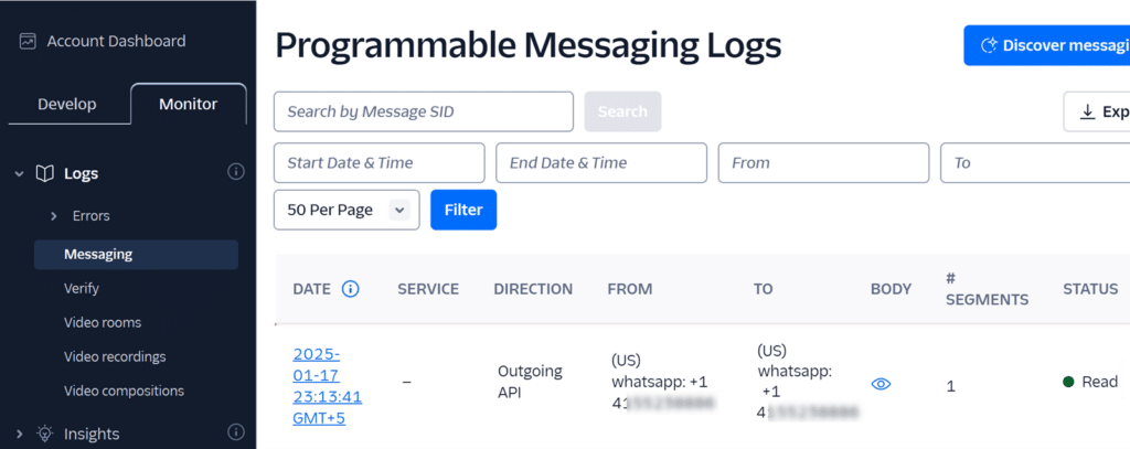 Twilio logs