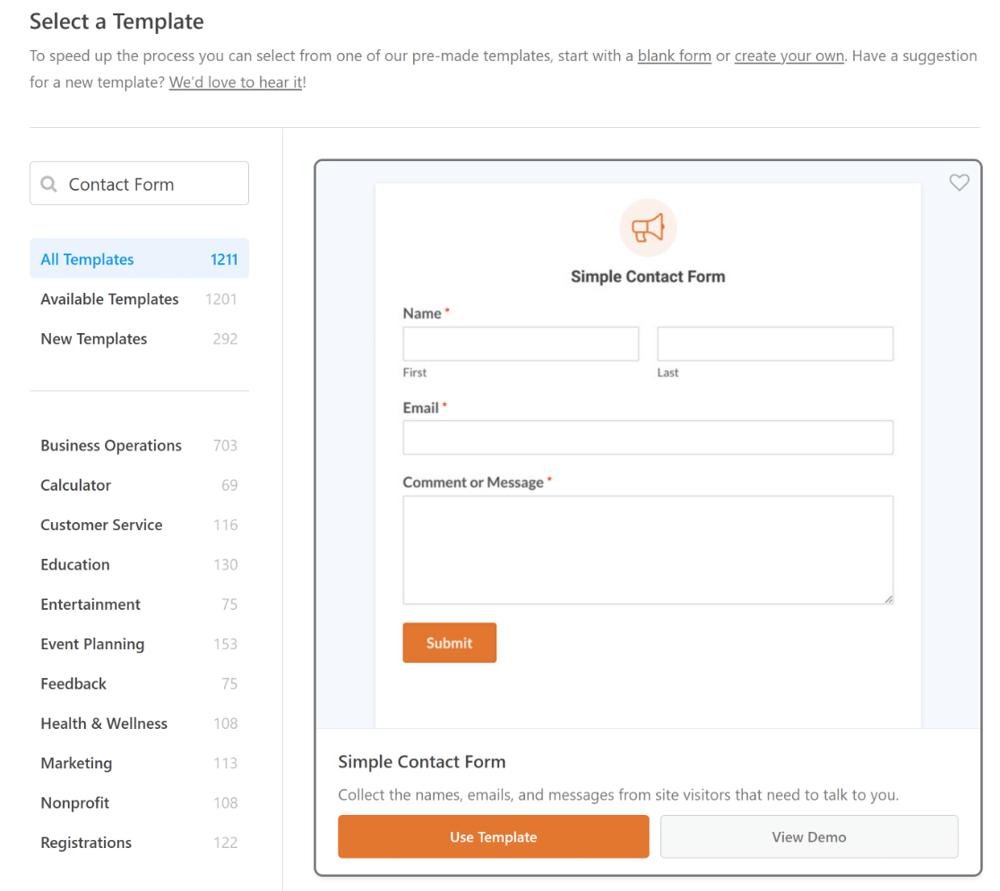 Use simple contact form template