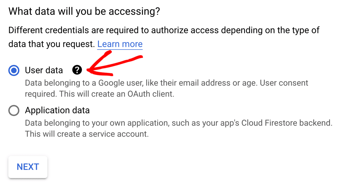 google cloud create credentials screen