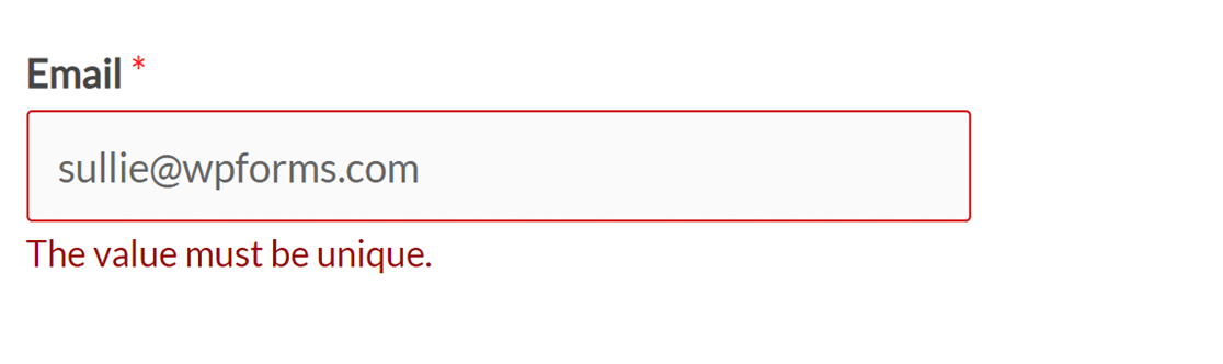 The validation message for fields that require unique answers