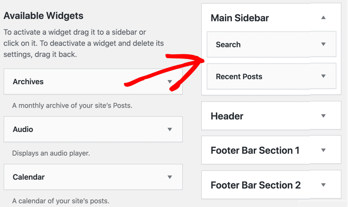 Add WordPress widgets to the sidebar