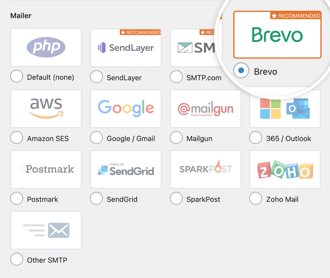 WP Mail SMTP select Brevo
