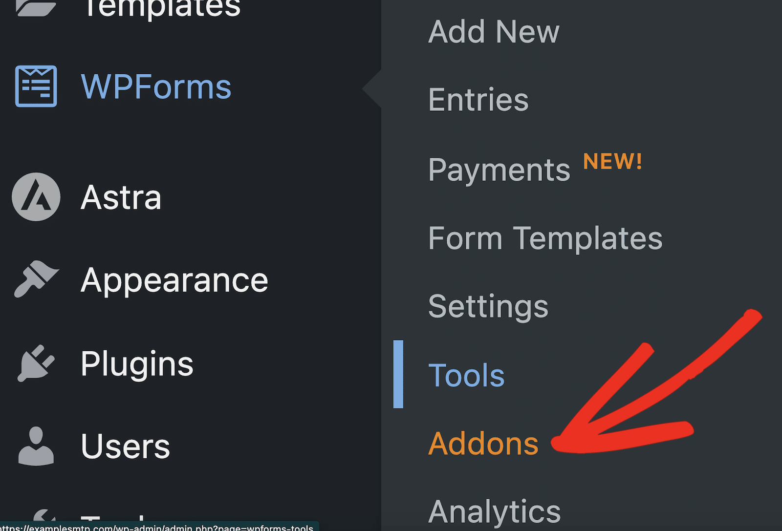 Access the WPForms addons from the WPForms menu in the WordPress dashboard