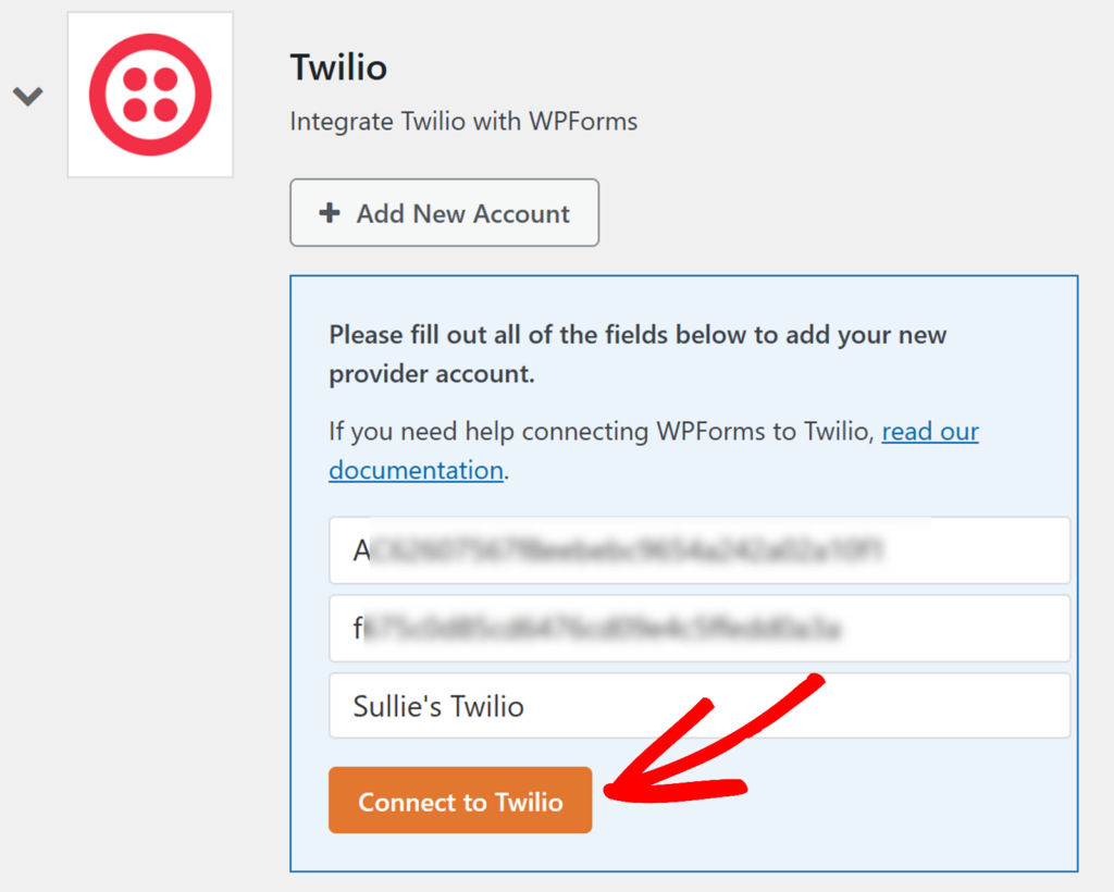 Click Connect to Twilio