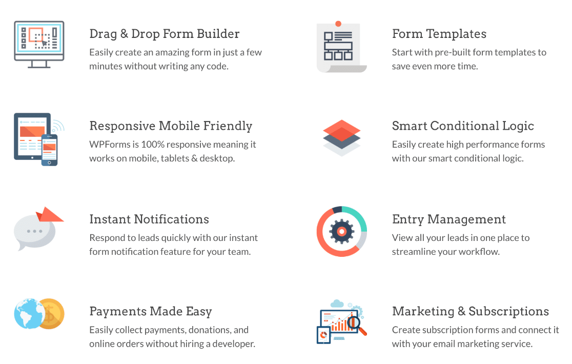 WPForms features chart